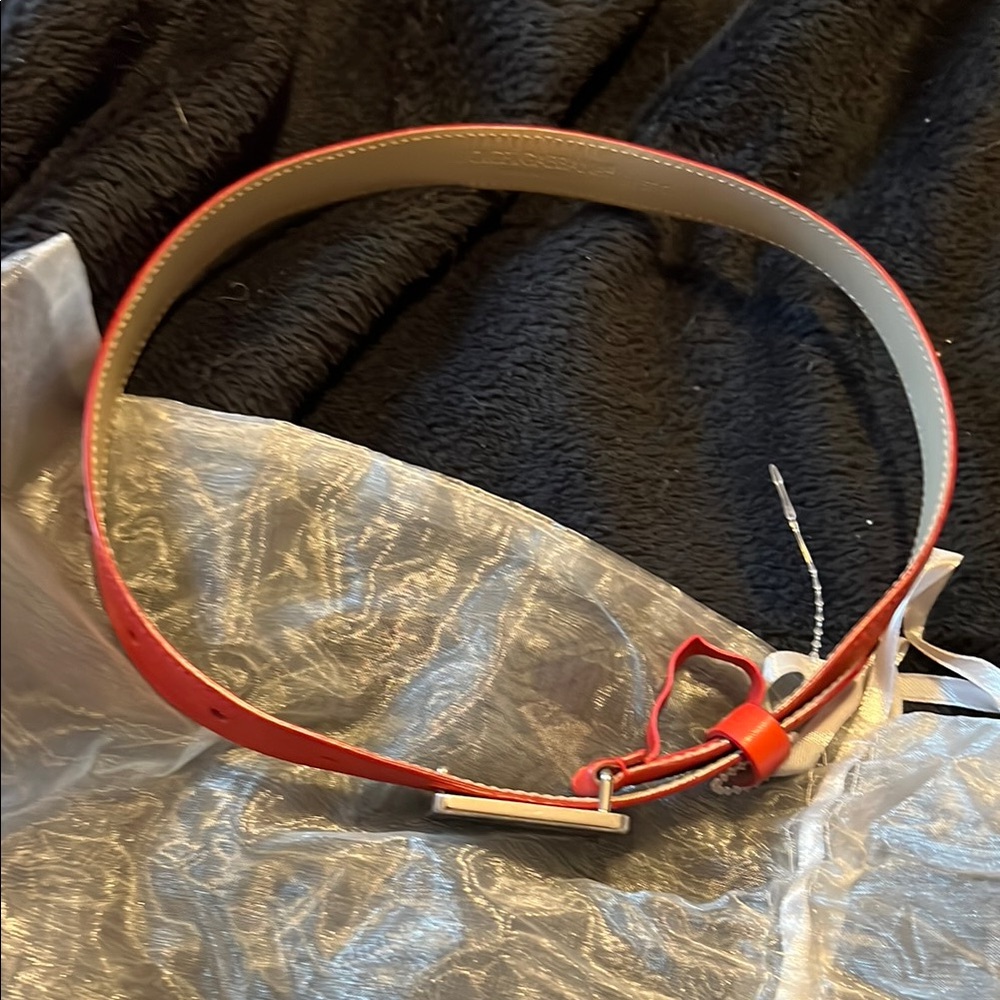 Dolce & Gabbana Red Leather Belt with Metallic Buckle